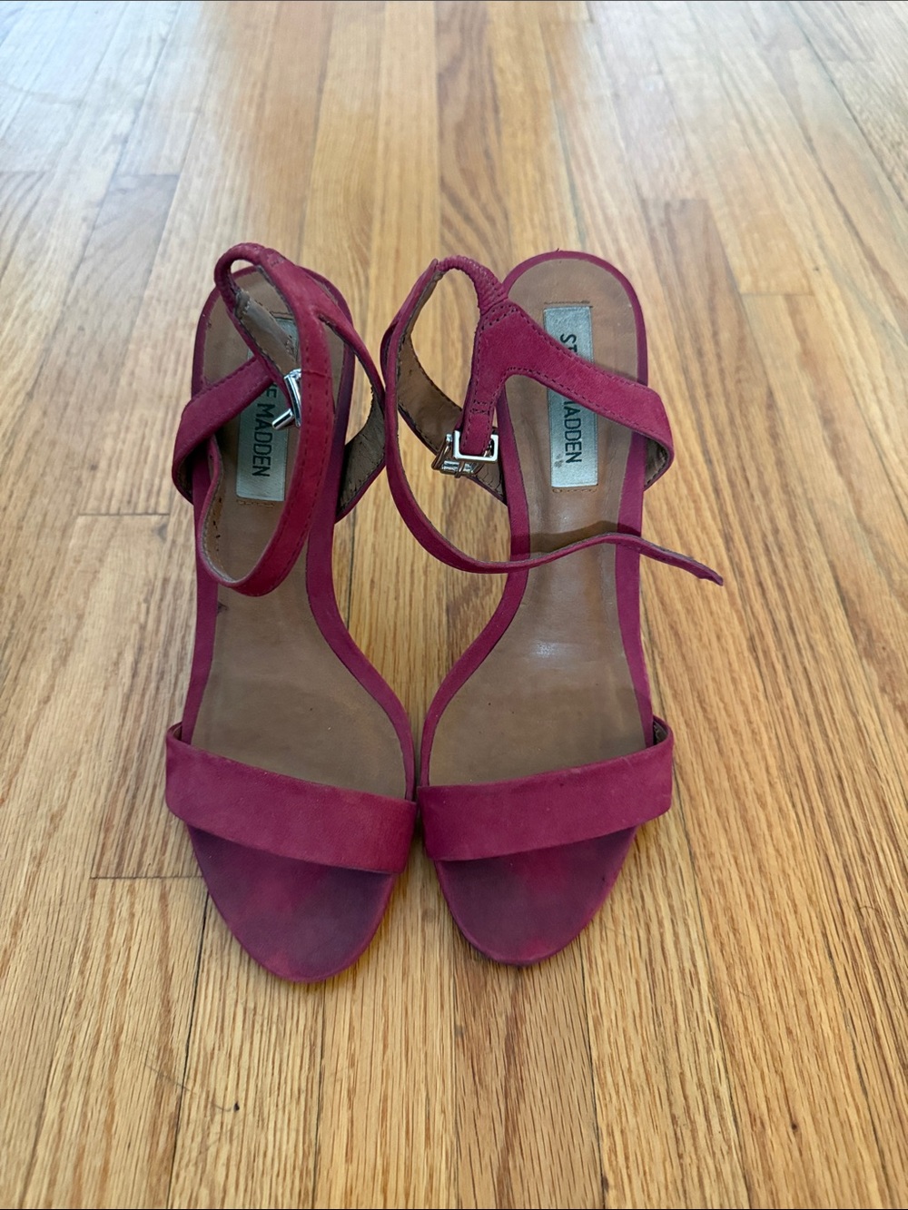 Steve Madden Wine Suede Open-Toe Ankle-Strap Heels